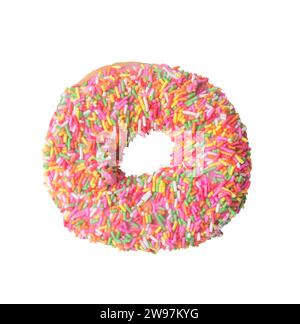 La vue de dessus du donut émaillé coloré est isolée sur fond blanc avec le chemin de détourage. Banque D'Images