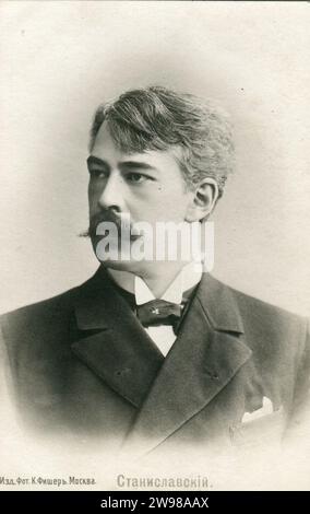 Konstantin Sergueevitch Stanislavski (né Alekseyev; russe: Константин Сергеевич Станиславский; 17 janvier [O.S. 5 janvier] 1863 – 7 août 1938) était un théatre majeur soviétique et russe. Carte postale ancienne de l'Empire russe, 1900s. Banque D'Images