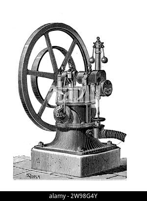 Moteur pneumatique fonctionnant en expansion de l'air comprimé, 19e siècle Banque D'Images