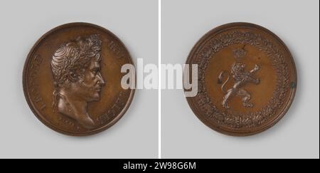 Reconnaissance de la politique indépendante du Royaume de Belgique par les XXIV articles de la conférence de Londres, en l'honneur de Léopold Ier, roi des Belges, Adrien Hippolyte Veyrat, médaille d'histoire 1831 Médaille de bronze. Devant : homme de poitrine avec couronne de chêne à l'intérieur du changement. Revers : lion debout couronne inférieure dans Eikekrans Bruxelles bronze (métal) frappant (travail des métaux) Londres. Belgique Banque D'Images