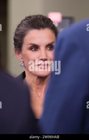 Madrid, Espagne. 25 décembre 2023. La reine Letizia d'Espagne assiste au concert de clôture de la présidence espagnole de l'UE à l'Auditorium national le 21 décembre 2023 à Madrid, Espagne. (Photo Oscar Gonzalez/Sipa USA) (photo Oscar Gonzalez/Sipa USA) crédit : SIPA USA/Alamy Live News Banque D'Images