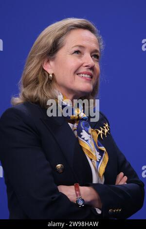 Madrid, Espagne. 25 décembre 2023. Nadia Calviño participe au concert de clôture de la présidence espagnole de l'UE à l'Auditorium national le 21 décembre 2023 à Madrid, Espagne. (Photo Oscar Gonzalez/Sipa USA) (photo Oscar Gonzalez/Sipa USA) crédit : SIPA USA/Alamy Live News Banque D'Images