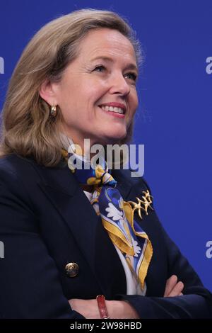 Madrid, Espagne. 25 décembre 2023. Nadia Calviño participe au concert de clôture de la présidence espagnole de l'UE à l'Auditorium national le 21 décembre 2023 à Madrid, Espagne. (Photo Oscar Gonzalez/Sipa USA) (photo Oscar Gonzalez/Sipa USA) crédit : SIPA USA/Alamy Live News Banque D'Images