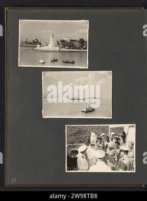 Suezkanaal et Evenaar, Anonyme, 1947 - 1948 Photographie Magazine Album avec trois photos pendant le passage du canal de Suez, prises du S.S. Waterman sur le chemin des Indes orientales néerlandaises, et de la cérémonie à bord du navire au passage de l'équateur. Fait partie de l'album photo 'Mes années en Inde' avec des photos sur les actions militaires dans les Indes orientales néerlandaises. Carton du canal de Suez. support photographique gélatine argentique bateau à vapeur, bateau à moteur. mouvements de troupes, transport. la compagnie, l'unité, la troupe  service militaire. canal. Célébration à bord lors de la traversée de l'équateur (ne Banque D'Images