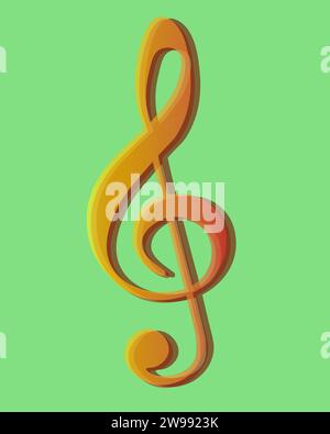 Une clef aiguë sur fond vert. Illustration de Vecteur