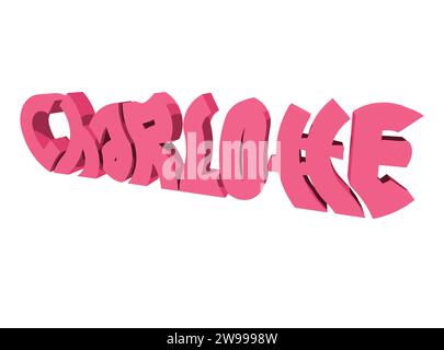 Charlotte Text 3D Rendering Typography Graffiti logo Symbol, convient pour une utilisation sur les vêtements t-shirt, colliers de bijoux, souvenirs d'anniversaire, fiançailles Illustration de Vecteur