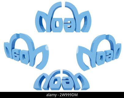 Noah Text rendu 3D Typographie Graffiti logo Symbol, adapté pour une utilisation sur les vêtements t-shirt, colliers de bijoux, souvenirs d'anniversaire, engagements Illustration de Vecteur