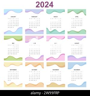 Planificateur de calendrier pour 2024. Modèle de calendrier pour 2024. Calendrier corporatif et professionnel 24. La semaine commence le dimanche Illustration de Vecteur