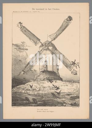 La situation à l'est, Marius Bauer, 1897 print Cartoon sur le lent cours des négociations sur la Crète entre les pays de la Turquie, la Grèce, l'Angleterre et la Russie. Intributed comme un moulin à vent avec la Crète comme un Molenas et les quatre puissances telles que les mèches. Au bas de deux lignes d'un enfant frais. Le moulin à vent de papier de la Haye dans le paysage. Caricatures politiques et satires Turquie. Grèce. Crète. Russie. Angleterre Banque D'Images