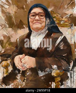 Portrait peint de sœur Lúcia de Fátima. Situé dans le complexe de la basilique de la très Sainte Trinité dans le sanctuaire de Fatima, Portugal. Banque D'Images