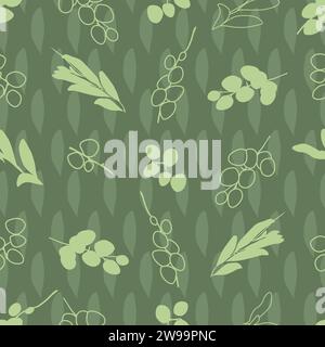 Vector Seamless monochrome vert mignon feuilles motif doodle. Convient pour papier peint et textile. Illustration de Vecteur