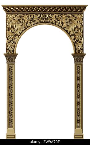 3d illustration. Arche orientale de la mosaïque. Architecture sculptée et colonnes classiques. Style indien. Cadre architectural décoratif . Banque D'Images