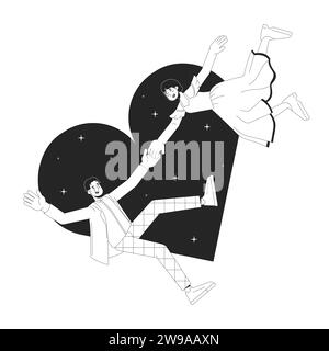 Couple asiatique aime à première vue le concept d'illustration 2D noir et blanc Illustration de Vecteur