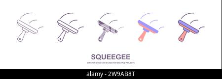 Illustration vectorielle d'icône de contour de raclette. Outil de nettoyage dessiné à la main de ligne pour laver et polir ou essuyer le verre de la fenêtre, essuie-glace en plastique pour nettoyer Illustration de Vecteur