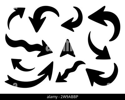 Ensemble de flèches dessinées à la main avec désinvolture dans différentes directions Illustration de Vecteur