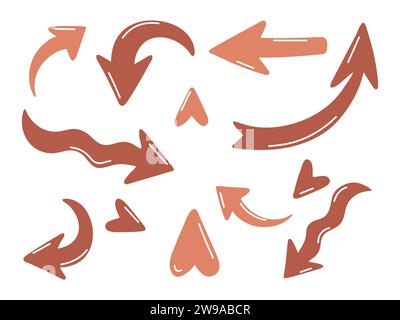 Ensemble de flèches dessinées à la main avec désinvolture dans différentes directions Illustration de Vecteur