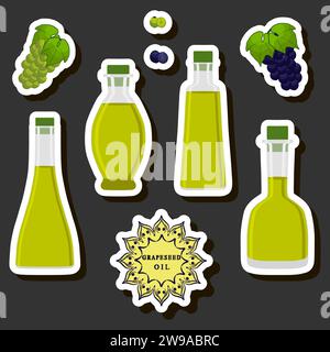 Illustration sur le thème grand ensemble de différents types d'huile liquide, bouteille de différentes tailles, collection d'huile de repas pour boisson santé biologique en bouteille, huile en exclu Illustration de Vecteur