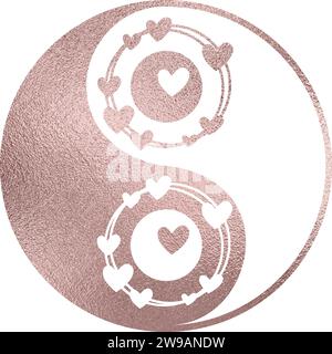 yin yang avec coeur en or rose avec fond transparent Illustration de Vecteur