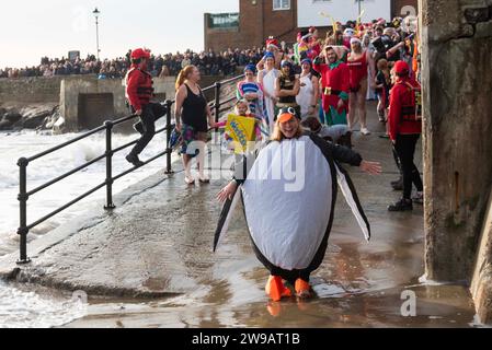 Folkestone, Royaume-Uni. 26 décembre 2023. Image © Licence à Parsons Media. 26/12/2023. Folkestone, Royaume-Uni. Le populaire Boxing Day DIP 2023 de Folkestone a lieu sur Sunny Sands avec les nageurs encouragés à prendre part à la robe de fantaisie. Photo Dirk Seyfried/Parsons crédit média : andrew parsons/Alamy Live News Banque D'Images