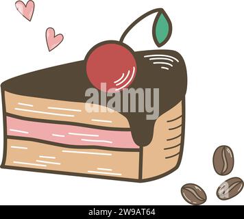 Morceau de tarte aux cerises dans un glaçage au chocolat. Pâtisseries au beurre sucré, clip art. Tarte aux baies en couches, illustration vectorielle isolée Illustration de Vecteur