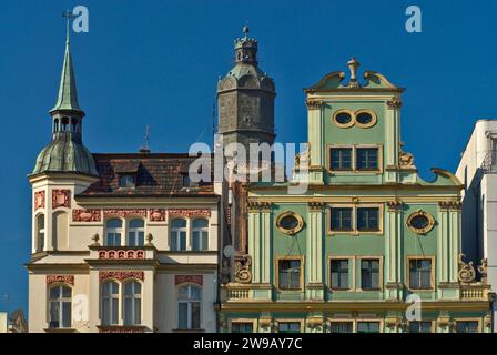 Façades de bâtiments à Plac Solny à Wrocław, région de Basse-Silésie, Pologne Banque D'Images