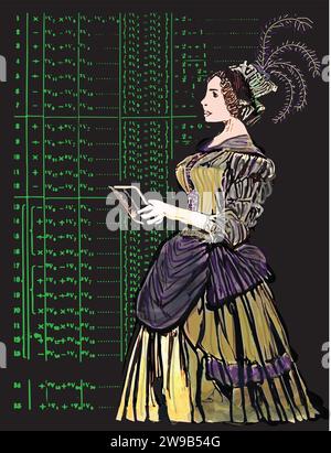 ADA Lovelace avec son algorithme en arrière-plan. Illustration de Vecteur