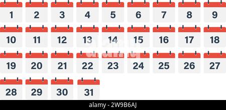 Jeu d'icônes du mois calendaire jours 1-31 Illustration de Vecteur