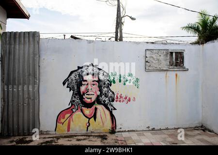 Peinture murale Bob Marley, studio de musique Tuff Gong, Kingston, Jamaïque, Amérique centrale Banque D'Images