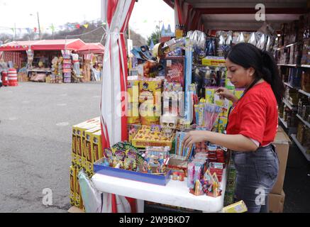 GYE-FERIA PIROTECNIA Guayaquil, martes 26 de diciembre del 2023 en la explanada del estadio Monumental mas 150 comerciantes exponen una gran variedad de pirotÃ cnia en la Feria de Fuegos artificiales organizada por PirotÃ cnics AZ Fireworks. Fotos : CÃ sar Munoz/API Guayaquil Guayas Ecuador soi-GYE-FERIAPIROTECNIA-f062a5b7088732ad10ba57832125d629 *** GYE FERIA PIROTECNIA Guayaquil, mardi 26 décembre 2023 sur l'esplanade du stade monumental plus de 150 marchands pyrotechniques exposent PirotÃ Une grande variété d'œuvres de la Foire aux pompiers organisée par AZ CÃ Banque D'Images