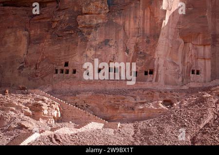 Tombeaux anciens de Lion de Dadan à Alula en Arabie Saoudite Banque D'Images