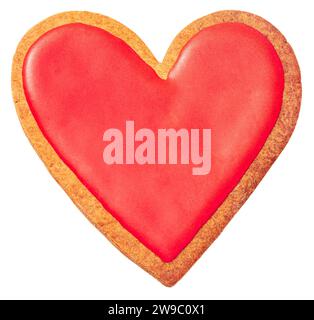 Biscuit de coeur rouge Valentines isolé sur fond blanc Banque D'Images