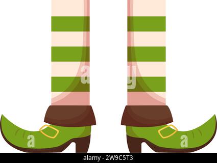 St. Patricks Day leprechaun jambes en chaussettes blanches et vertes rayées, bottes vertes Illustration de Vecteur