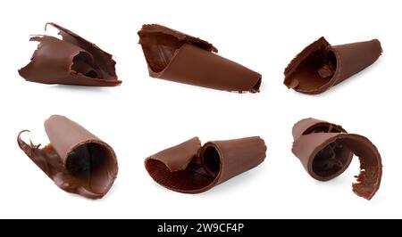 Nombreuses boucles de chocolat isolées sur blanc, collection Banque D'Images