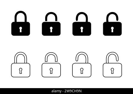 Ouvrir le verrou et verrouiller le vecteur d'icônes de cadenas. Illustration de Vecteur
