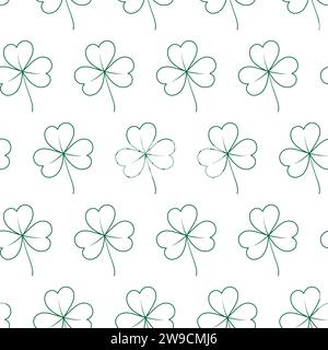 Motif sans couture de trèfle de feuille d'arbre dessiné de contour dans le vert tendance. Concept pour papier peint ou impression et autres utilisations différentes. Isoler. EPS. Vecteur pour emballage, affiche, bannière, voeux, cartes ou web Illustration de Vecteur