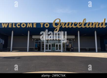 Entrée à la billetterie et aux boutiques de souvenirs du Graceland d'Elvis Presley à Memphis, Tennessee. Banque D'Images