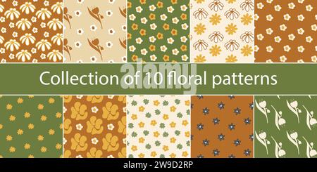Ensemble de motifs floraux pour la saison printemps-été Illustration de Vecteur