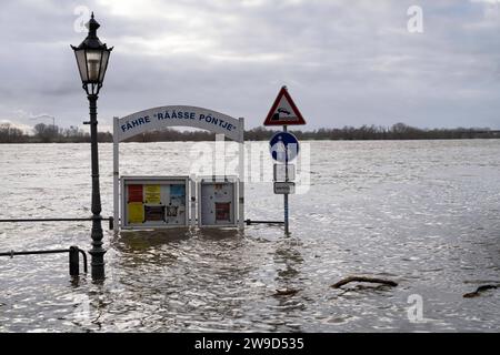 Hochwasser am Niederrhein Hochwasser an der Uferpromenade à Rees. Schiffsanlegestelle der Rheinfähre Räässe Pöntje. Rees Deutschland Nordrhein-Westfalen / NRW *** inondation sur le Rhin inférieur inondation sur la promenade du bord de la rivière à Rees Rhin ferry débarcadère Räässe Pöntje Rees Allemagne Rhénanie du Nord-Westphalie NRW Banque D'Images