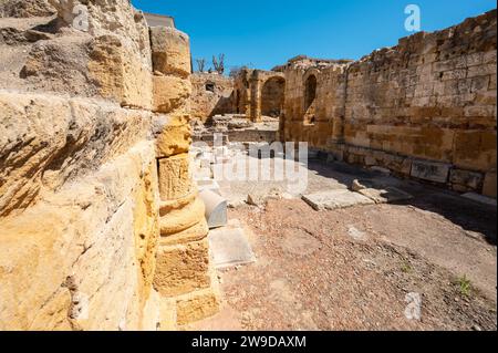 Vue détaillée de l'amphithéâtre romain de Tarragone, Catalogne, Espagne. Photographie de haute qualité Banque D'Images