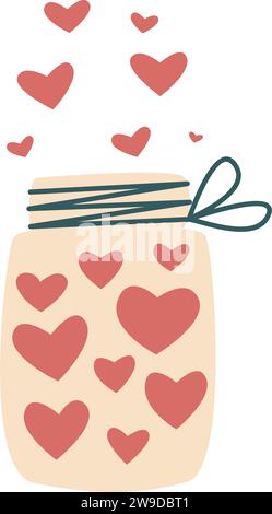 Pot en verre avec coeurs clip art. Donner un bon concept. Mignon illustration simple dessinée à la main, symbole de l'amour. Saint Valentin et mariage, vecteur isolé Illustration de Vecteur