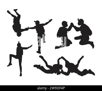 Sky Diving, sport de parachutisme, vecteur de parachute, Silhouette de plongée en ciel, Pack de plongée en ciel, saut en parachute Illustration de Vecteur