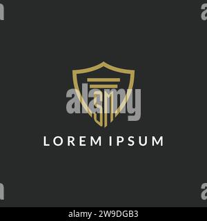 Logo monogramme initial SM avec des idées de conception de style pilier et bouclier Illustration de Vecteur
