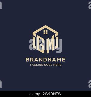 Initiales logo GM avec forme hexagonale de toit de maison abstraite, graphique vectoriel de conception de logo immobilier simple et moderne Illustration de Vecteur