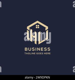 Initiales HL logo avec forme hexagonale de toit de maison abstraite, graphique vectoriel de conception de logo immobilier simple et moderne Illustration de Vecteur