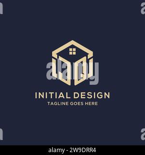 Initiales JQ logo avec forme hexagonale de toit de maison abstraite, graphique vectoriel de conception de logo immobilier simple et moderne Illustration de Vecteur