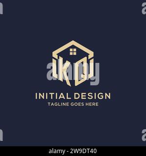 Initiales KQ logo avec forme hexagonale de toit de maison abstraite, graphique vectoriel de conception de logo immobilier simple et moderne Illustration de Vecteur