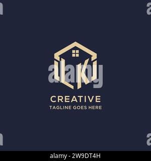Initiales LK logo avec forme hexagonale de toit de maison abstraite, graphique vectoriel de conception de logo immobilier simple et moderne Illustration de Vecteur