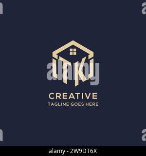 Initiales TK logo avec forme hexagonale de toit de maison abstraite, graphique vectoriel de conception de logo immobilier simple et moderne Illustration de Vecteur