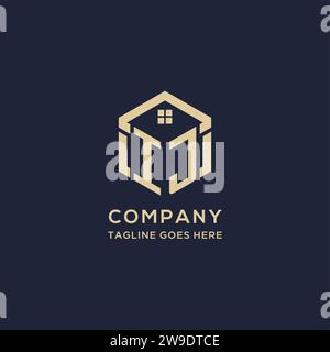 Initiales IJ logo avec forme hexagonale de toit de maison abstraite, graphique vectoriel de conception de logo immobilier simple et moderne Illustration de Vecteur