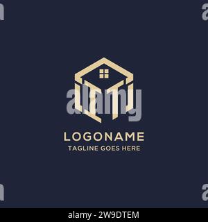 Initiales IT logo avec forme hexagonale de toit de maison abstraite, graphique vectoriel de conception de logo immobilier simple et moderne Illustration de Vecteur